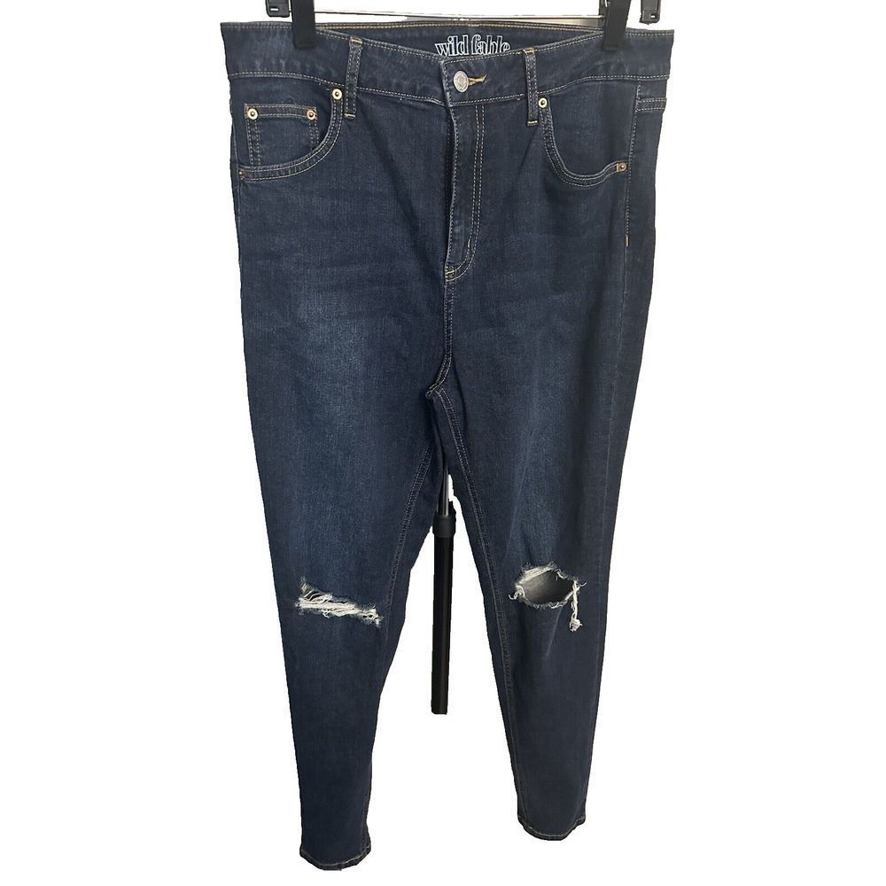 Womens Wild Fable Denim Dark Blue Distressed Jeans, Casual Skinny Trendy Size 12